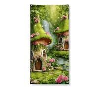 Encantadora pancarta para puerta de cuento de hadas, encantadora decoración floral estilo cabaña, jardín de primavera para interiores y exteriores, telón de fondo para vacaciones, 36 x 72 pulgadas