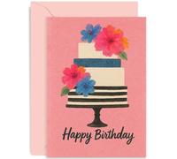 Encantadora tarjeta de cumpleaños para amigas, diseño de pastel artístico floral rosa, para hermana, tía, sobrina, nieta, abuela, abuela, abuela, abuela, interior en blanco con sobre