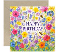 Encantadora tarjeta de cumpleaños para amigas, regalo de feliz cumpleaños, diseño floral pintado brillante, para esposa, madre, hermana, tía, abuela, interior en blanco con sobre