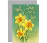 Encantadora tarjeta de cumpleaños para ella, narciso feliz cumpleaños, hermoso diseño floral encantador, para amigos, colegas, familia, interior en blanco con sobre