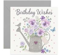 Encantadora tarjeta de cumpleaños para ella, regalo de deseos de cumpleaños, elegante arreglo floral de regadera, perfecto para mujeres, para amigos o familiares, interior en blanco con sobre