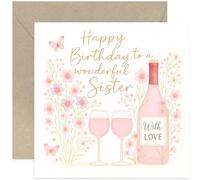 Encantadora tarjeta de cumpleaños para hermana, diseño de rosa rosa con texto en inglés "With Love", para mujeres y mujeres, interior en blanco con sobre