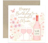 Encantadora tarjeta de cumpleaños para mamá, diseño de rosa rosa con texto en inglés "With Love", para mujeres y mujeres, interior en blanco con sobre
