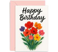 Encantadora tarjeta de cumpleaños para mujer, regalo de feliz cumpleaños, diseño floral artístico vívido y brillante, para amigos, colegas, familia, interior en blanco con sobre