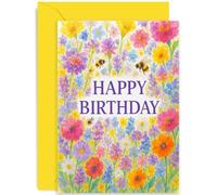 Encantadora tarjeta de cumpleaños para mujer, regalo de feliz cumpleaños, encantadoras flores de acuarela, para abuela, madre, hermana, tía, amiga, colega, familia, interior en blanco con sobre