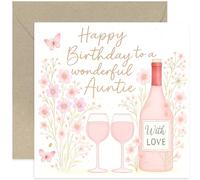 Encantadora tarjeta de cumpleaños para tía, diseño de rosa rosa con texto en inglés "With Love", para mujeres y mujeres, interior en blanco con sobre