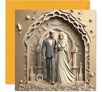 Encantadora tarjeta de felicitación de boda islámica musulmana Nikah - Nikkah Mubarak - Impresionante tarjeta de boda para mujeres, hombres, ella, él, 145 mm x 145 mm, felicitaciones bien hechas,