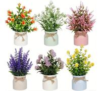 Encantadoras plantas artificiales en maceta para decoración del hogar con estilos únicos de ramo y macetas rústicas para varios temas de interiores (6 macetas-3)