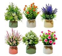 Encantadoras plantas artificiales en maceta para decoración del hogar con estilos únicos de ramo y macetas rústicas para varios temas de interiores (6 macetas-2)