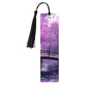 Encantadores marcapáginas de madera con estampado de flores de color caqui púrpura y bosque y puentes rurales, 5 piezas, regalos de mujer para amantes de los libros, accesorios geniales para cuadernos