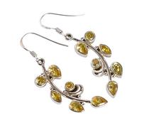 Encantadores pendientes de gancho de plata de ley 925 con pera facetada, redonda y cuarzo limón marquesa, brillo amarillo radiante (6 x 4, 6 x 3, 4, 3 mm), 6x4, 6x3, 4, 3, Plata de ley, cuarzo limón