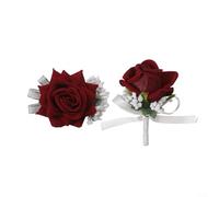 Encantadores ramilletes y pulseras de rosas hechos a mano para bodas, elegantes arreglos florales para novia, novio y damas de honor, perfecto para celebraciones (rojo vino)