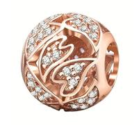 Encanto de amor de oro rosa 925 de plata de ley 925 corazón calado encanto familiar aniversario encanto para pulsera pandora encanto