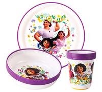 Encanto - Juego de 3 vajillas reutilizables bicolor para niños, platos y vasos, sin BPA