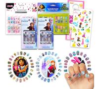 Encanto, juego de uñas a presión de Minnie Mouse y Frozen para niñas, paquete con 3 unidades de 100 + uñas adhesivas y calcomanías, más | Accesorios para disfraces de Disney