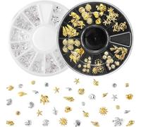 Encantos de arte de las uñas del océano, estrellas de mar y motivos de mejillon Decoración de joyería de aleación, 12 estilos - plata y oro