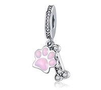 Encantos de hueso de perro de plata de ley 925 auténtica para perro, abalorios de pata de animales para pulseras Pandora, Cristal Esmalte