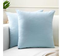 Encasa Conjuntos de Almohadas de algodón de algodón de 2 I 18x18 in (45x45 cm) - Azul Hielo I No Insertar I Plain Square Cubas de Almohadas I Lavable | Solamente para Uso en Interiores