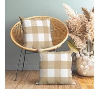 Encasa Homes Fundas de Almohada 2 Piezas (60 x 60 cm) - Buffalo Beige Checks - Lona de algodón Suave sin Color Rectangular Funda de cojín Decorativo Colorido para la decoración del hogar