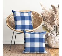Encasa Homes Fundas de Almohada 2 Piezas (60 x 60 cm) - Buffalo Blue Checks - Lona de algodón Suave sin Color Rectangular Funda de cojín Decorativo Colorido para la decoración del hogar