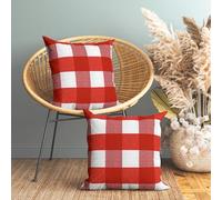 Encasa Homes Fundas de Almohada 2 Piezas (60 x 60 cm) - Buffalo Red Checks - Lona de algodón Suave sin Color Rectangular Funda de cojín Decorativo Colorido para la decoración del hogar