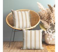 Encasa Homes Fundas de Almohada 2 Piezas (60 x 60 cm) - Franca Beige Stripes - Lona de algodón Suave sin Color Rectangular Funda de cojín Decorativo Colorido para la decoración del hogar