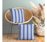 Encasa Homes Fundas de Almohada 2 Piezas (60 x 60 cm) - Franca Blue Stripes - Lona de algodón Suave sin Color Rectangular Funda de cojín Decorativo Colorido para la decoración del hogar