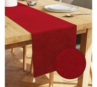 Encasa XO Caminero de Mesa | Terciopelo Grabado | Tamaño 32x183 cm | Color Rojo con Poliéster de Primera Calidad - Lavable a Máquina