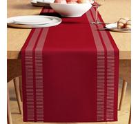 Encasa XO Camino de Mesa | Algodón de Canalé Fino Teñido con Hilo | Tamaño 32x137 cm | Escalera Roja | Lavable a Máquina