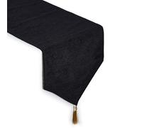 Encasa XO Camino de Mesa de Chenilla Fina para Comedor con Extremo en V y borlas, 32x150 cm - Negro | Paño Decorativo para Fiestas, Bodas, hogar, cafés, restaurantes y hoteles