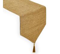 Encasa XO Camino de Mesa de Chenilla Fina para Comedor con Extremo en V y borlas, 32x150 cm - Oro | Paño Decorativo para Fiestas, Bodas, hogar, cafés, restaurantes y hoteles