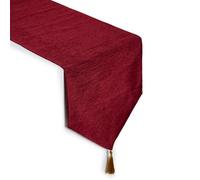 Encasa XO Camino de Mesa de Chenilla Fina para Comedor con Extremo en V y borlas, 32x150 cm - Rojo | Paño Decorativo para Fiestas, Bodas, hogar, cafés, restaurantes y hoteles