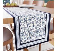 Encasa XO Camino de Mesa de Comedor para 4-6 Asientos | Índigo-02 Lona de algodón con Estampado de Bloques | 13x72 in | Impresión de la Mano de Jaipur Sanganeri