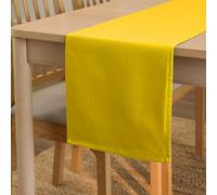 Encasa XO Camino de Mesa Tamaño 32x230 cm | Tela de Lona de Algodón | Color Sólido Amarillo del Rayo de Sol | Lavable a Máquina y Duradero