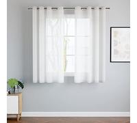 Encasa XO Color Blanco Lino Texturizado Cortinas Transparentes con Ojales - Juego de 2 Paneles - Cortinas Semitransparentes para Puertas de Casa, Ventanas, Salón, Balcón - 140x137 cm, 4.5 ft