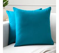 Encasa XO Conjuntos de Almohadas de algodón de algodón de 2 I 16x16 in (40 x 40 cm) - Azul Blue I No Insertar I Plain Square Cubas de Almohadas I Lavable | para Uso en Interiores