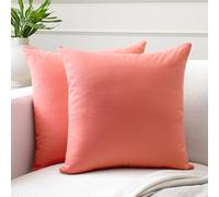 Encasa XO Conjuntos de Almohadas de algodón de algodón de 2 I 16x16 in (40 x 40 cm) - Coral I No Insertar I Plain Square Cubas de Almohadas I Lavable | para Uso en Interiores
