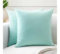 Encasa XO Conjuntos de Almohadas de algodón de algodón de 2 I 16x16 in (40 x 40 cm) - Huevo Azul I No Insertar I Plain Square Cubas de Almohadas I Lavable | para Uso en Interiores