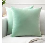 Encasa XO Conjuntos de Almohadas de algodón de algodón de 2 I 16x16 in (40 x 40 cm) - Menta Verde I No Insertar I Plain Square Cubas de Almohadas I Lavable | para Uso en Interiores