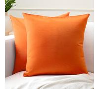 Encasa XO Conjuntos de Almohadas de algodón de algodón de 2 I 20x20 in (50 x 50 cm) - Naranja I No Insertar I Plain Square Cubas de Almohadas I Lavable | para Uso en Interiores