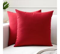 Encasa XO Conjuntos de Almohadas de algodón de algodón de 2 I 20x20 in (50 x 50 cm) - Rojo Intenso I No Insertar I Plain Square Cubas de Almohadas I Lavable | para Uso en Interiores