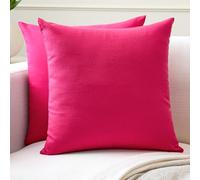 Encasa XO Conjuntos de Almohadas de algodón de algodón de 2 I 24x24 in (60 x 60 cm) - Rosa Caliente I No Insertar I Plain Square Cubas de Almohadas I Lavable | para Uso en Interiores