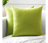 Encasa XO Conjuntos de Almohadas de algodón de algodón de 2 I 24x24 in (60 x 60 cm) - Verde Lima I No Insertar I Plain Square Cubas de Almohadas I Lavable | para Uso en Interiores