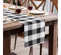 Encasa XO Corredor de Mesa de Algodón | Tamaño 32x150 cm | Cheques Negros de búfalo - Lavable a Máquina y Duradero