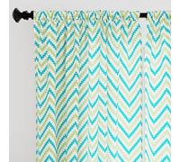 Encasa XO Cortinas Estampadas semitransparentes de poliéster 140x137 cm con alzapaños 4.5 ft, Chevron 1 Verde - Paquete de 2 - No Encoge y Lavable