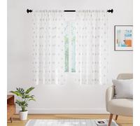 Encasa XO Cortinas Estampadas semitransparentes de poliéster 140x152 cm con alzapaños 5 ft, Dólar White - Paquete de 2 - No Encoge y Lavable