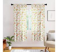 Encasa XO Cortinas Estampadas semitransparentes de poliéster 140x183 cm con alzapaños 6 ft, Hibisco - Paquete de 2 - No Encoge y Lavable