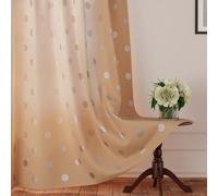 Encasa XO Cortinas Estampadas semitransparentes de poliéster 140x213 cm con alzapaños 7 ft, Beige de dólar - Paquete de 2 - No Encoge y Lavable