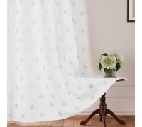 Encasa XO Cortinas Estampadas semitransparentes de poliéster 140x213 cm con alzapaños 7 ft, Dólar White - Paquete de 2 - No Encoge y Lavable