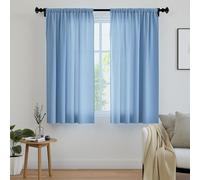 Encasa XO Cortinas sólidas de poliéster con Atado, 140x137 cm Window Juego de Paneles de 2 - Azul, Bolsillo de Vara, Filtro de luz, Cortinas para Puerta, Dormitorio, Sala de Estar